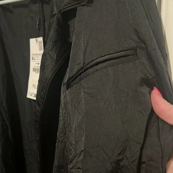 Zara NWT Medium Large Crinkle Kimono Mini Robe Sleepwear Wrap Pajama Black - Picture 4 of 11